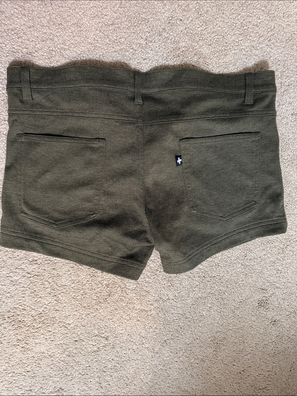 Andrew Christian Olive Green Stretch Jean Shorts - Picture 4 of 4